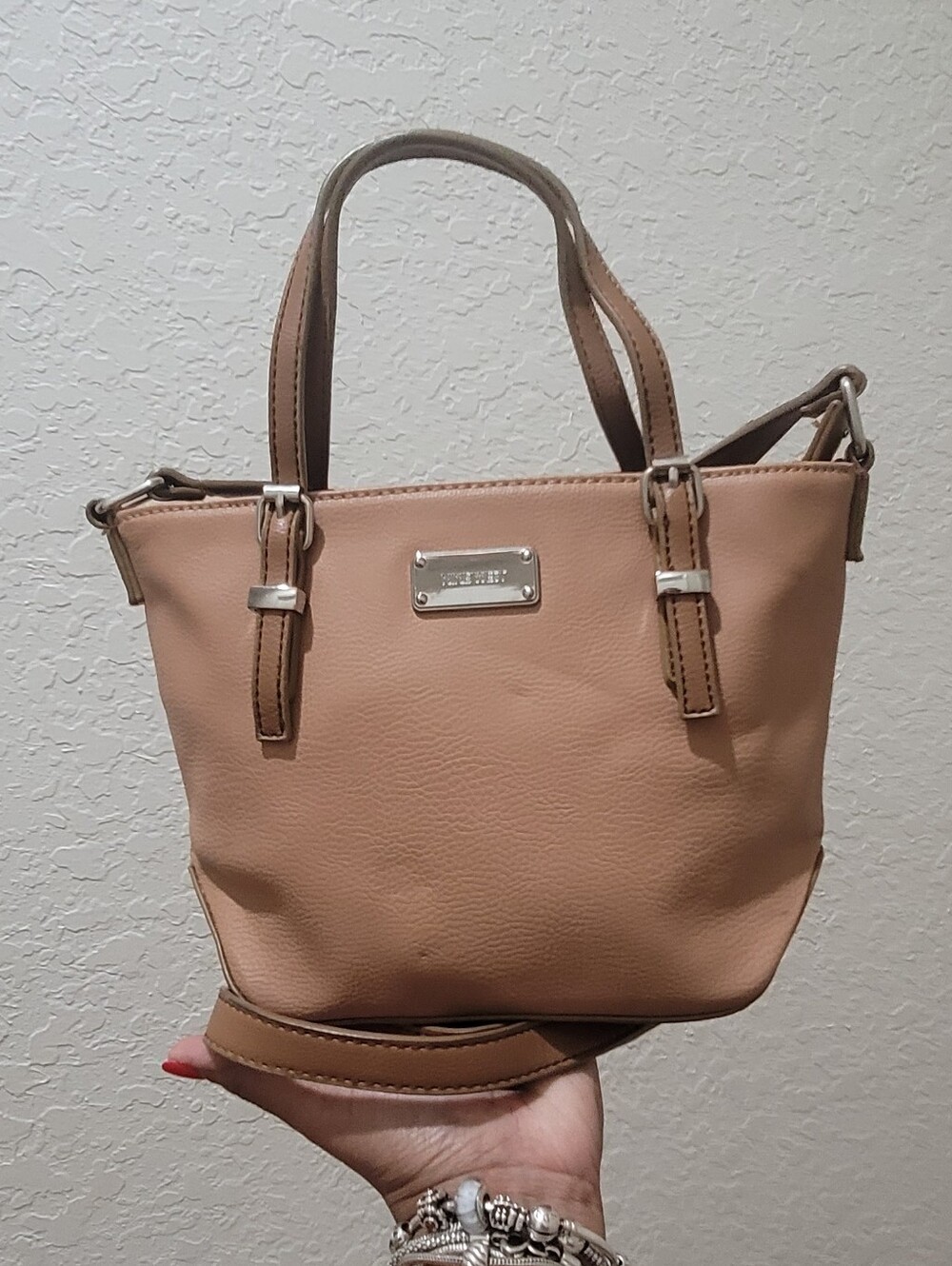 Nine West Pebbled Leather Tan Office Career Handbag Crossbody Bag